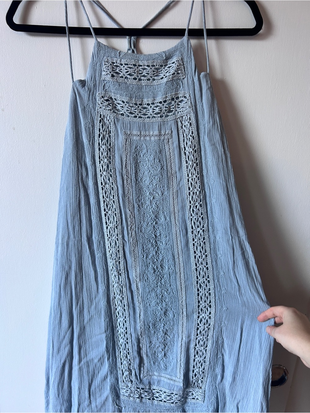 lovestitch light blue lace-trim midi dress
